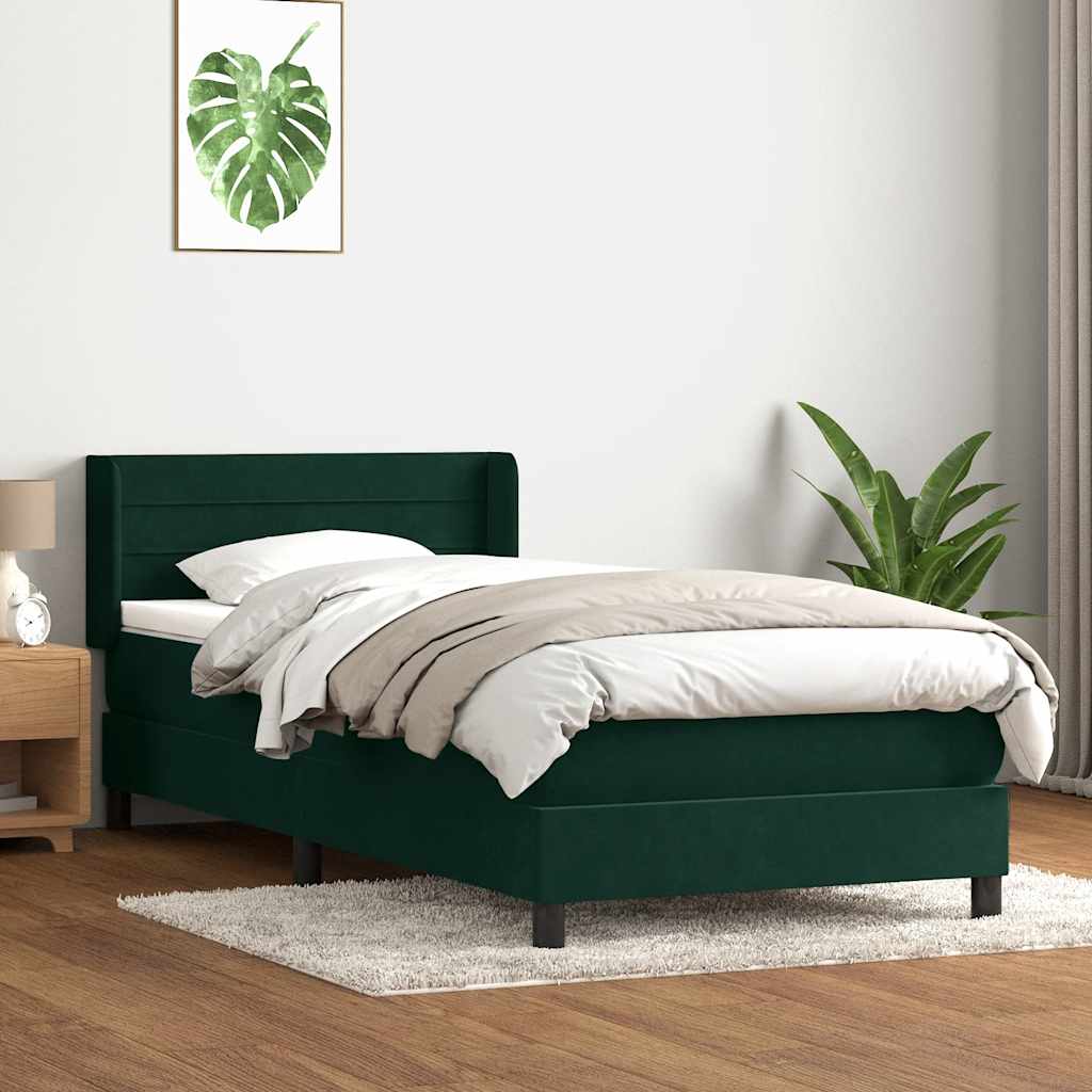 Giroletto a Molle con Materasso Verde Scuro 90x210 cm Velluto