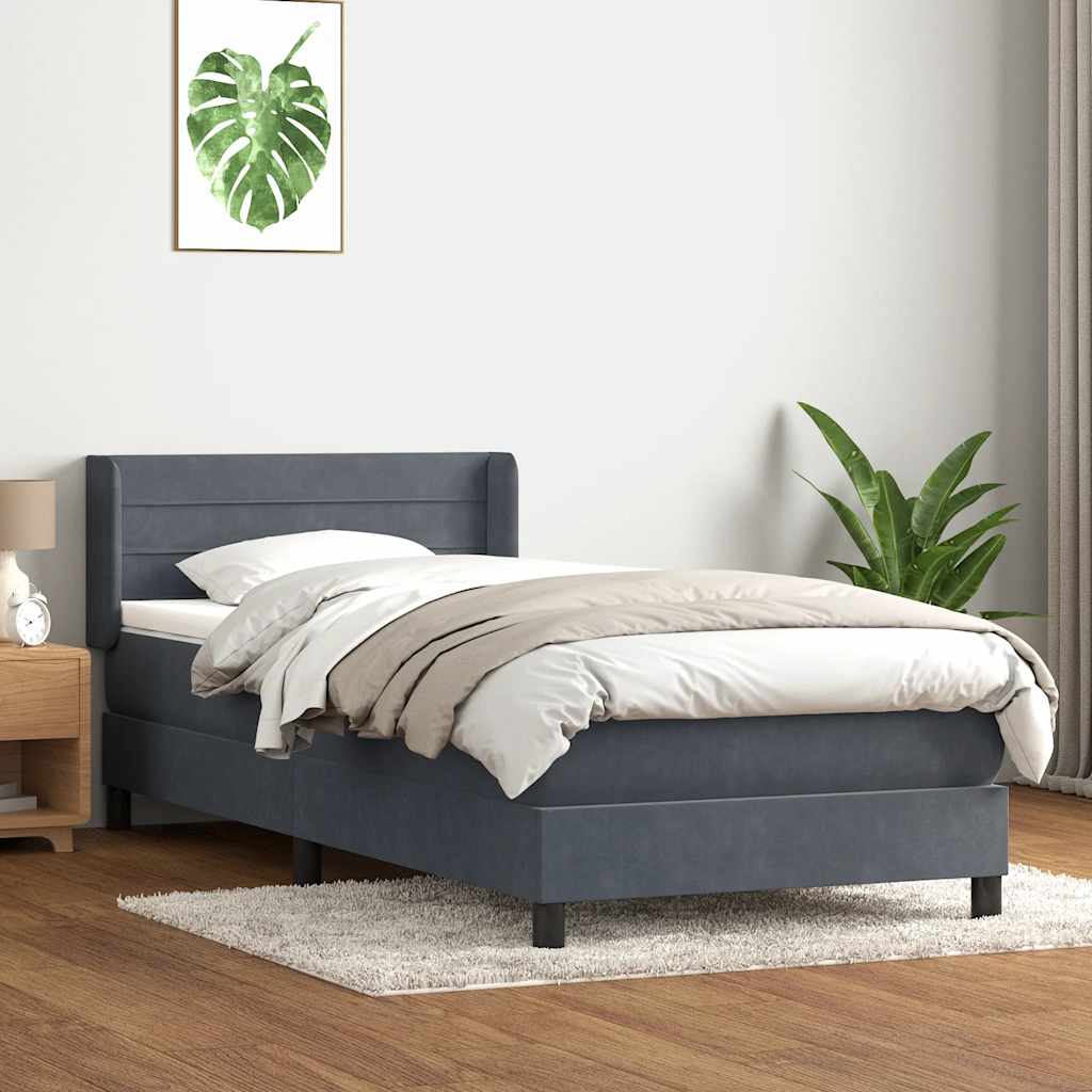Giroletto a Molle con Materasso Grigio Scuro 80x220 cm Velluto