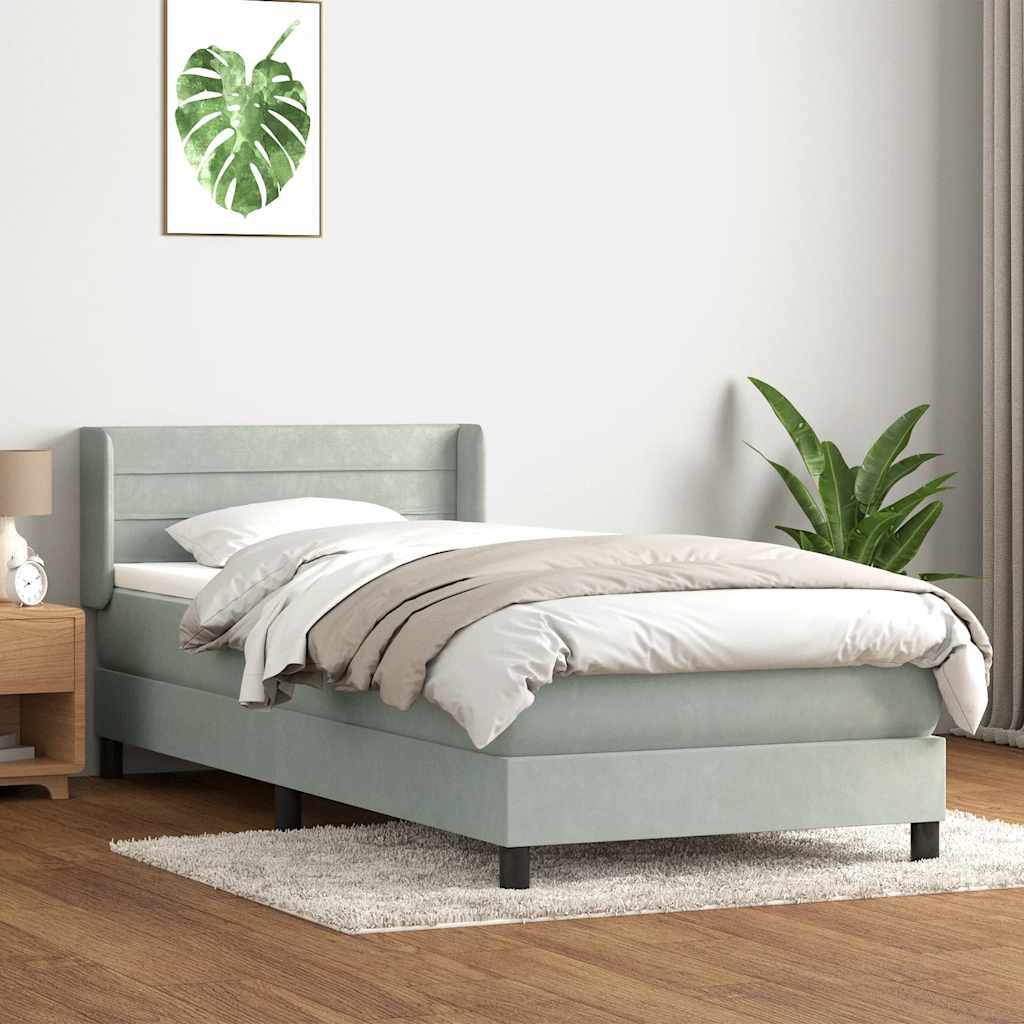 Giroletto a Molle con Materasso Grigio Chiaro 90x220 cm Velluto