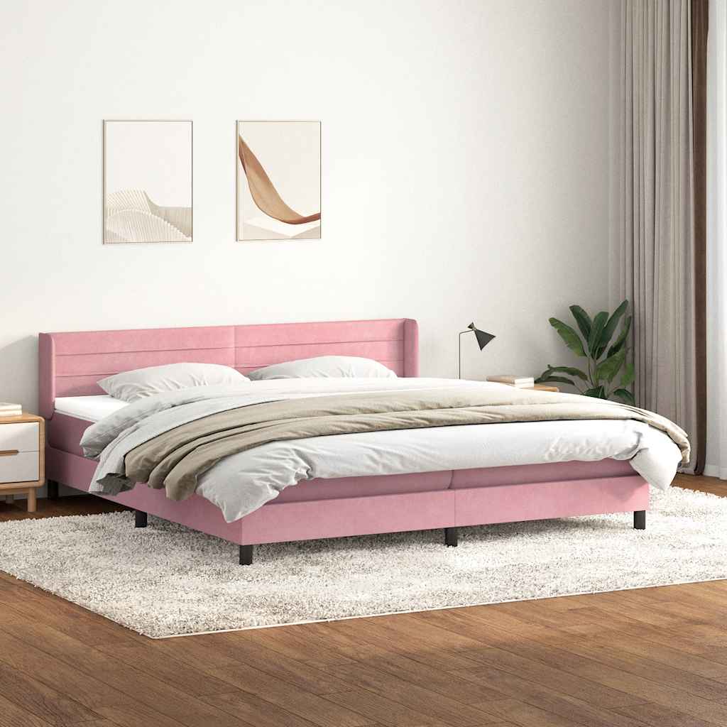Giroletto a Molle con Materasso Rosa 180x220 cm in Velluto