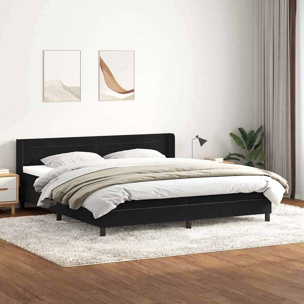 Giroletto a Molle con Materasso Nero 200x220 cm in Velluto