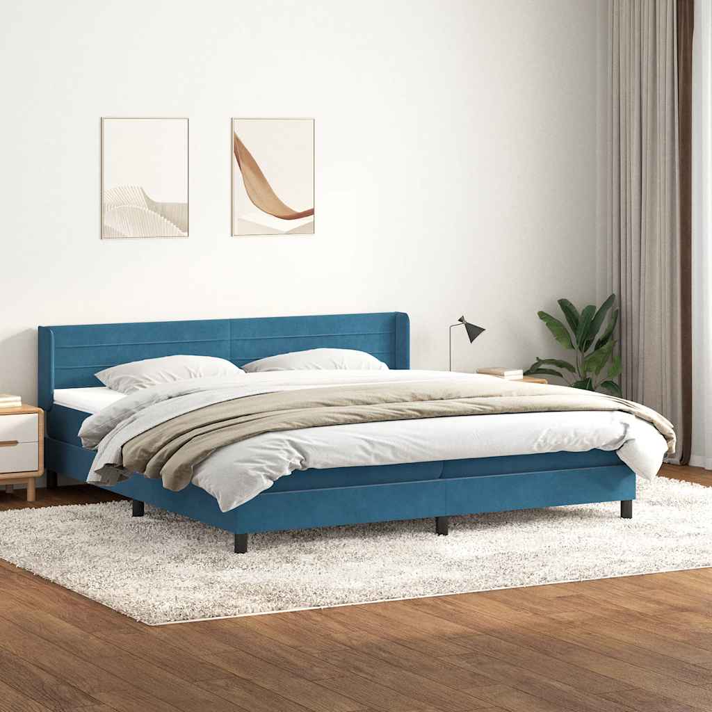 Giroletto a Molle con Materasso Blu Scuro 200x220 cm in Velluto