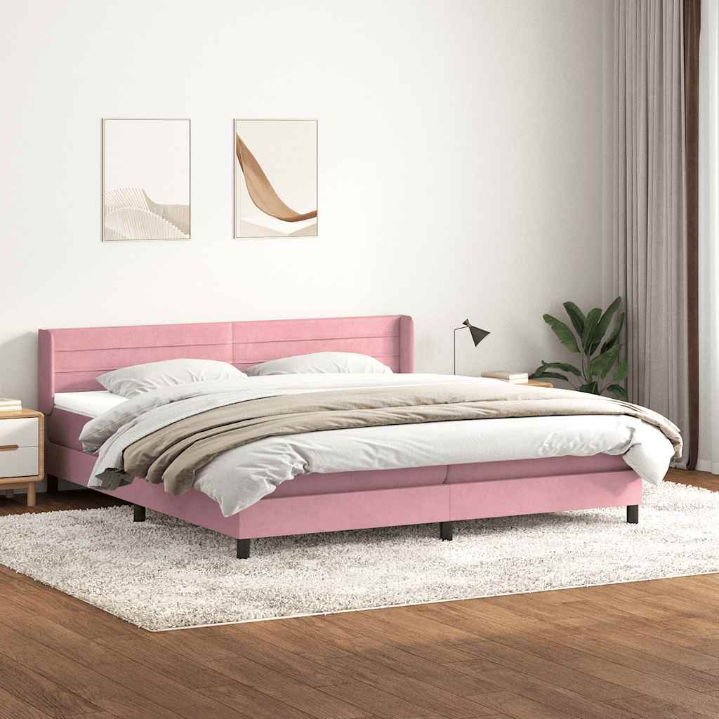 Giroletto a Molle con Materasso Rosa 200x220 cm in Velluto