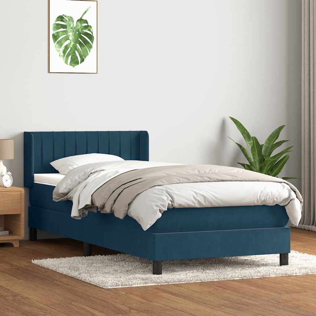 Giroletto a Molle con Materasso Blu Scuro 80x210 cm Velluto