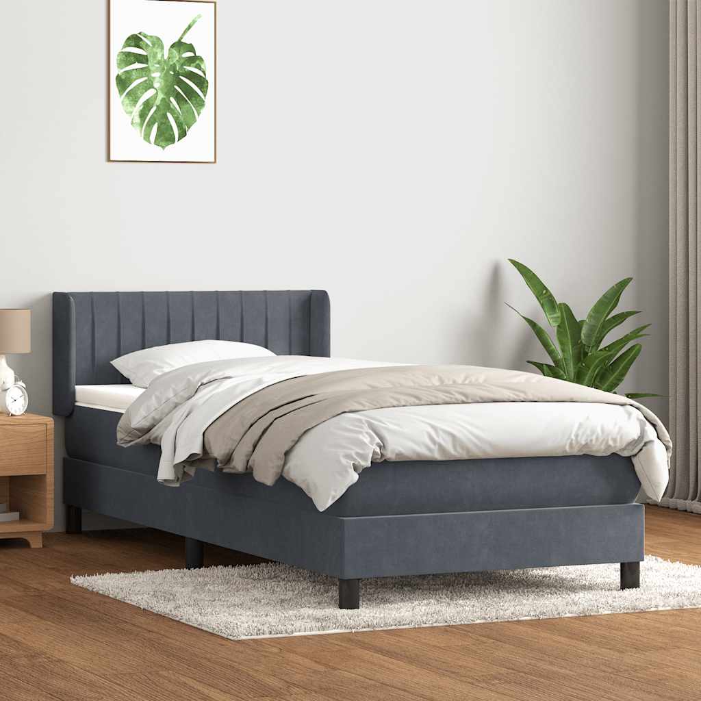 Giroletto a Molle con Materasso Grigio Scuro 90x210 cm Velluto