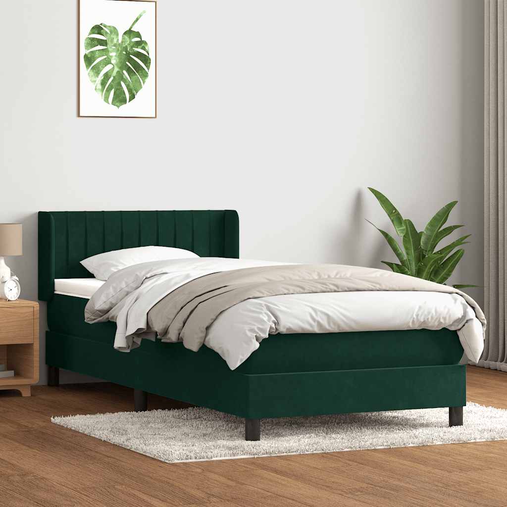 Giroletto a Molle con Materasso Verde Scuro 90x210 cm Velluto