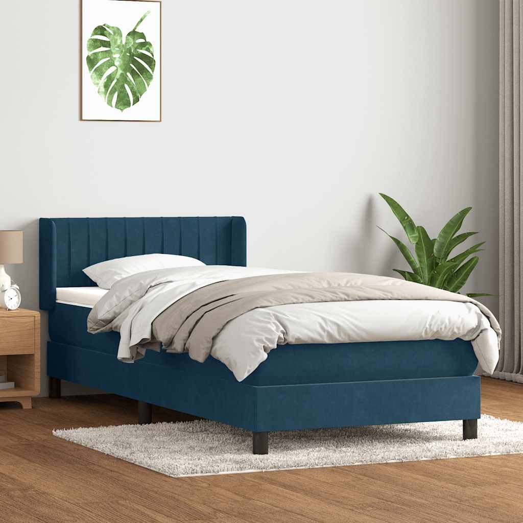 Giroletto a Molle con Materasso Blu Scuro 100x210 cm in Velluto