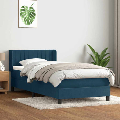 Giroletto a Molle con Materasso Blu Scuro 90x220 cm Velluto