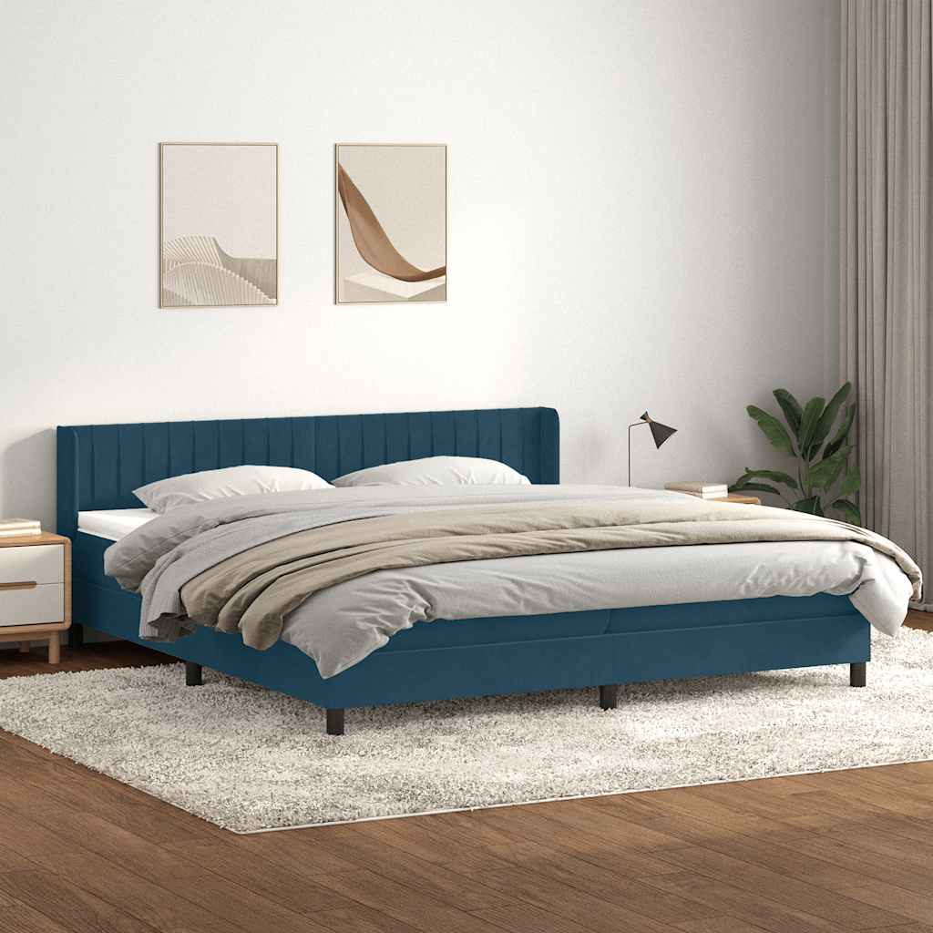 Giroletto a Molle con Materasso Blu Scuro 180x220 cm Velluto