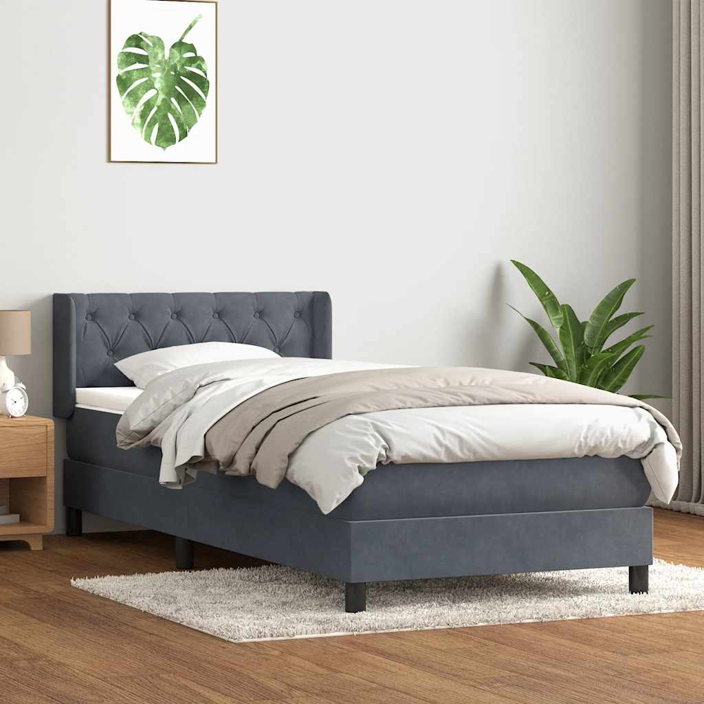 Giroletto a Molle con Materasso Grigio Scuro 80x210 cm Velluto