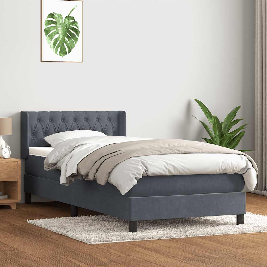 Giroletto a Molle con Materasso Grigio Scuro 90x210 cm Velluto