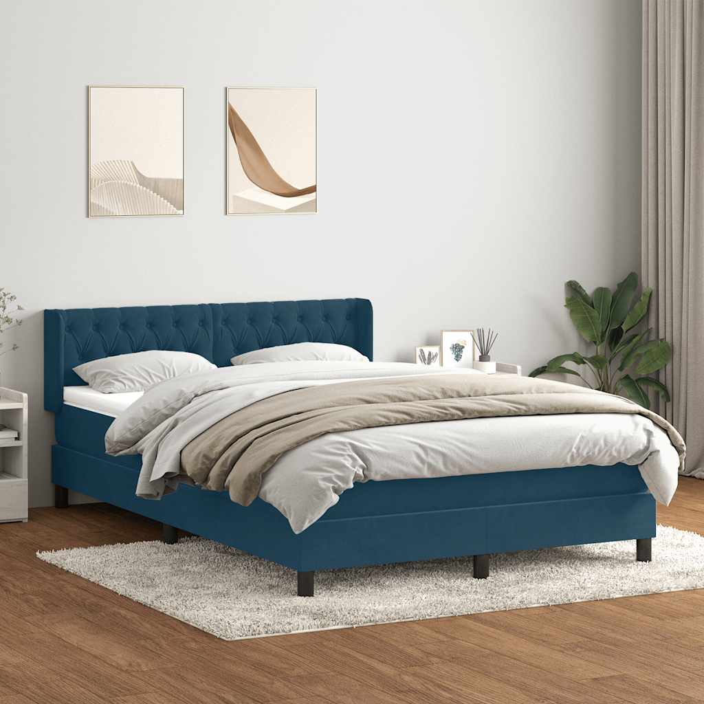 Giroletto a Molle con Materasso Blu Scuro 140x210 cm in Velluto