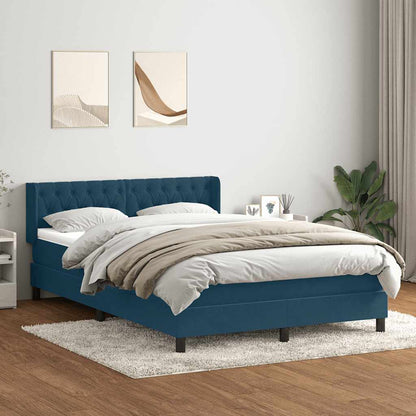 Giroletto a Molle con Materasso Blu Scuro 140x210 cm in Velluto