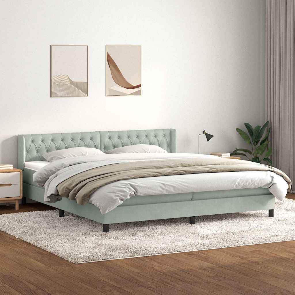 Giroletto a Molle con Materasso Grigio Chiaro 180x210cm Velluto