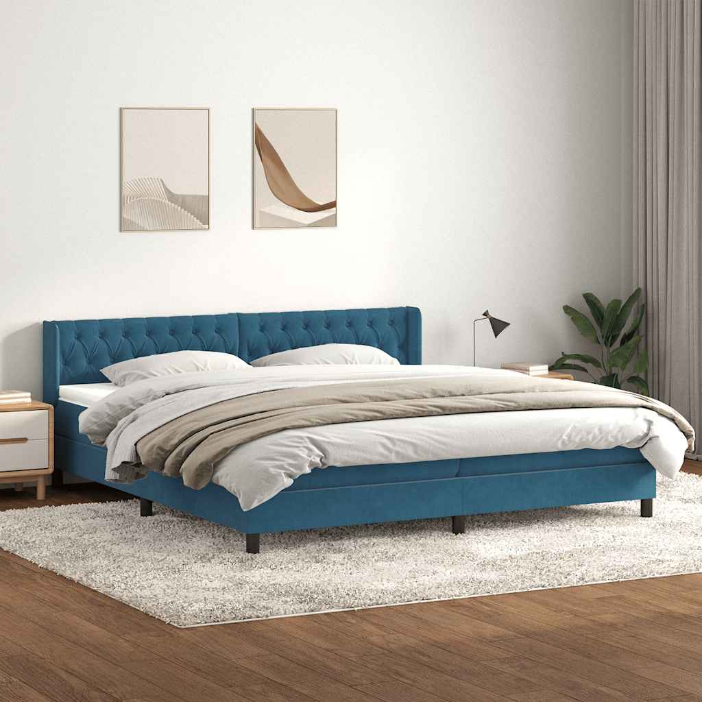 Giroletto a Molle con Materasso Blu Scuro 180x210 cm in Velluto