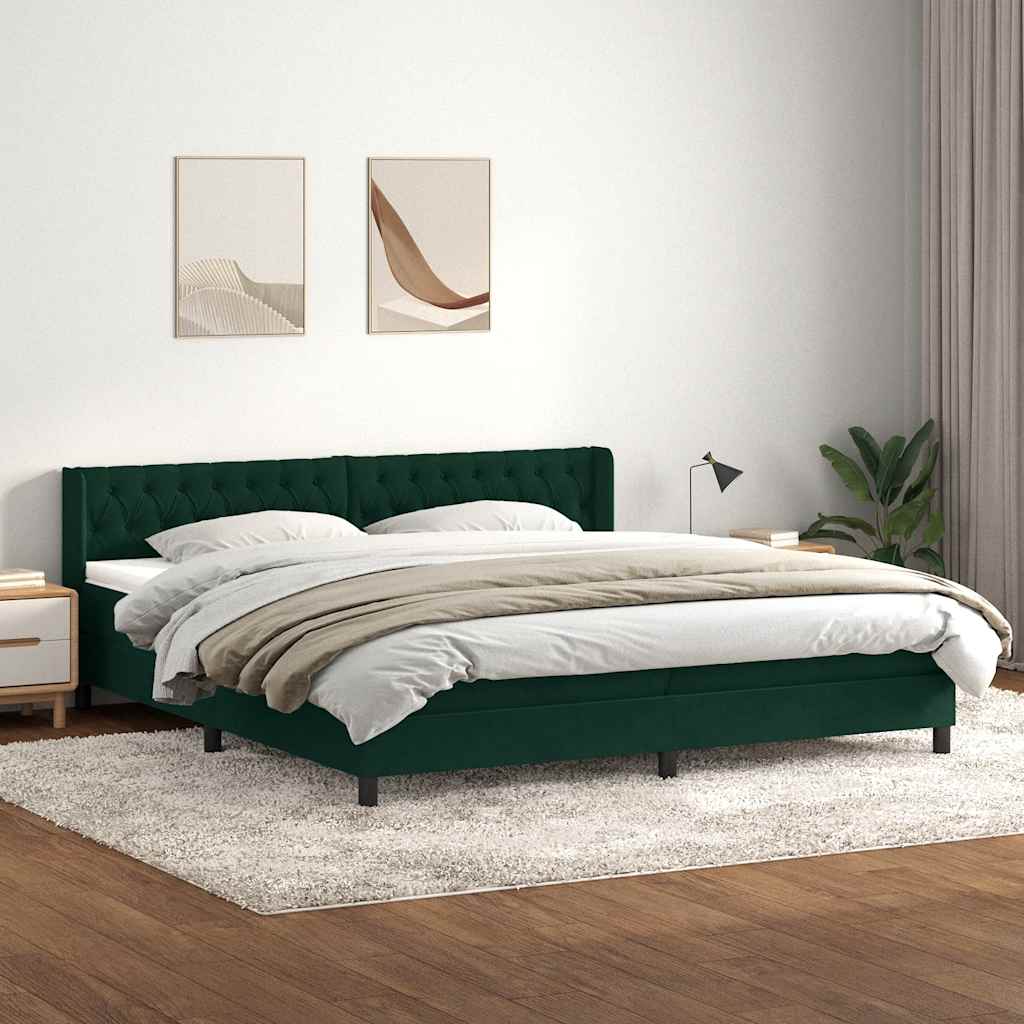 Giroletto a Molle con Materasso Verde Scuro 200x210 cm Velluto