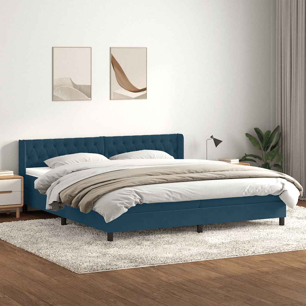 Giroletto a Molle con Materasso Blu Scuro 200x210 cm in Velluto