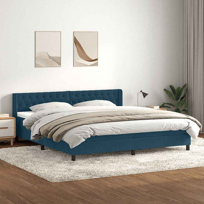 Giroletto a Molle con Materasso Blu Scuro 200x210 cm in Velluto