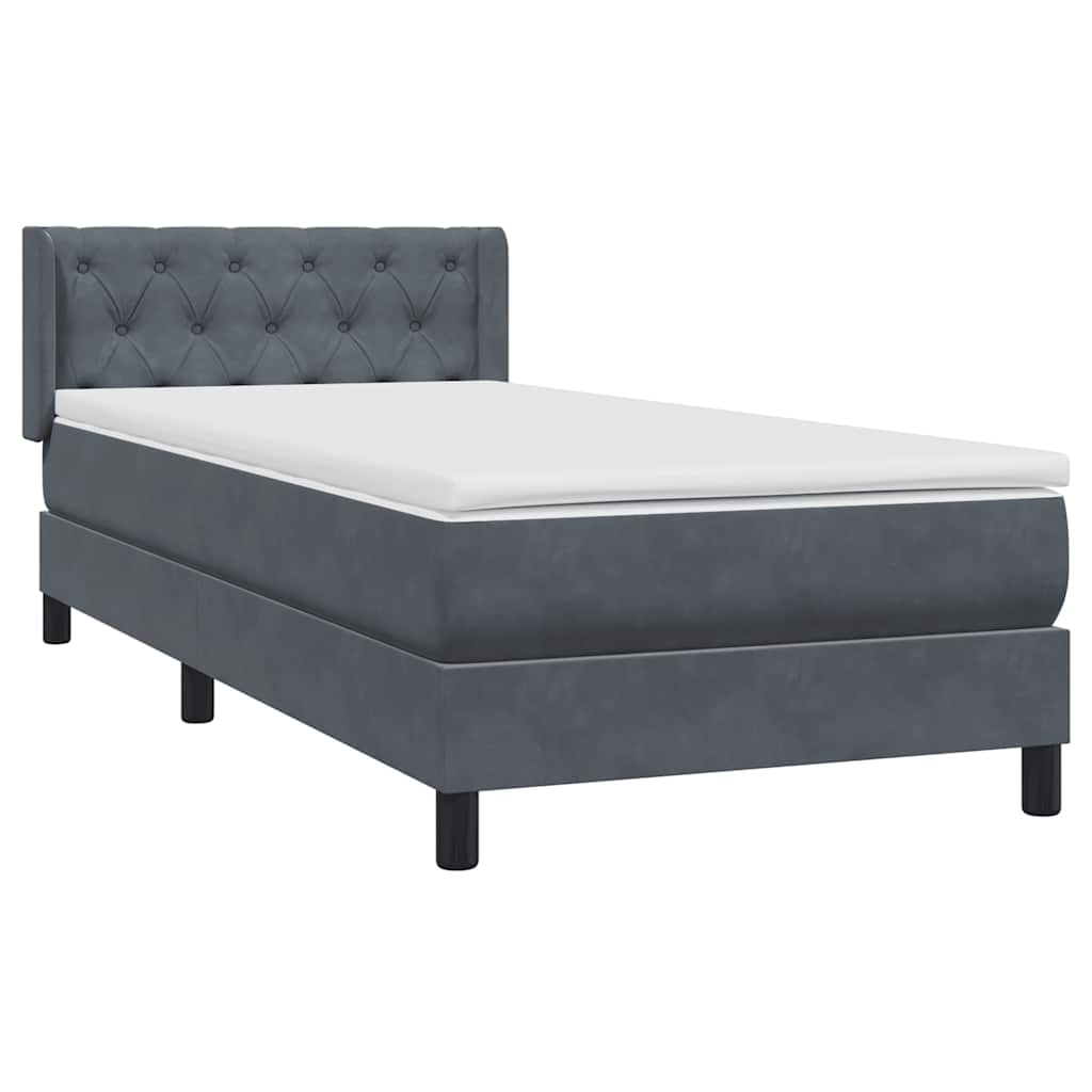 Giroletto a Molle con Materasso Grigio Scuro 80x220 cm Velluto