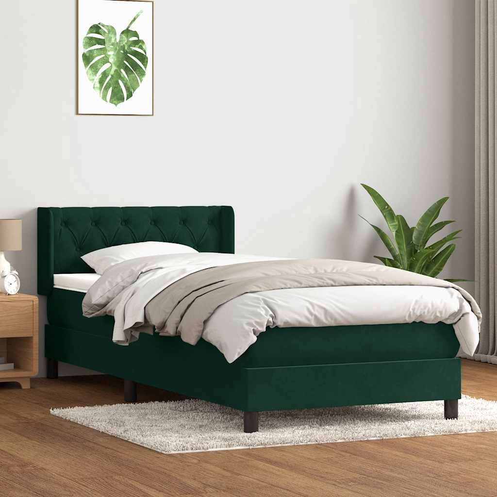 Giroletto a Molle con Materasso Verde Scuro 80x220 cm Velluto
