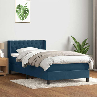 Giroletto a Molle con Materasso Blu Scuro 90x220 cm Velluto