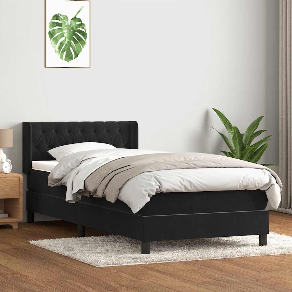 Giroletto a Molle con Materasso Nero 100x220 cm in Velluto