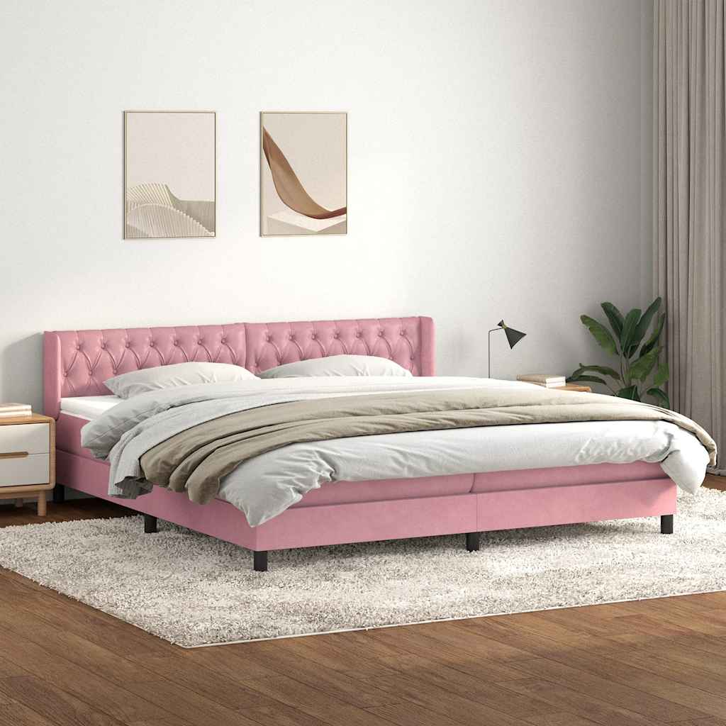 Giroletto a Molle con Materasso Rosa 180x220 cm in Velluto