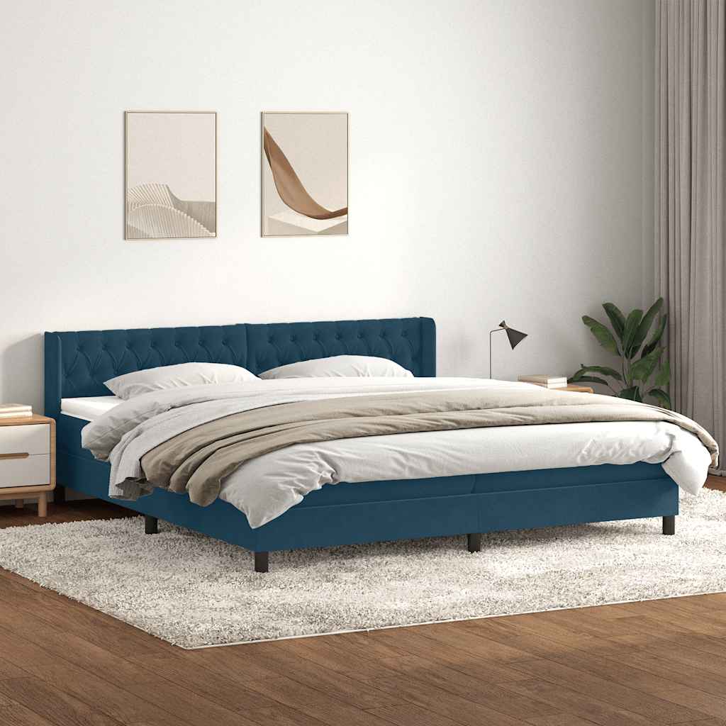Giroletto a Molle con Materasso Blu Scuro 200x220 cm in Velluto