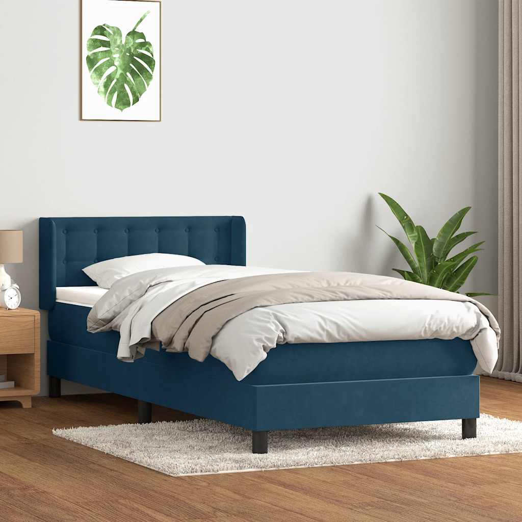 Giroletto a Molle con Materasso Blu Scuro 100x210 cm in Velluto