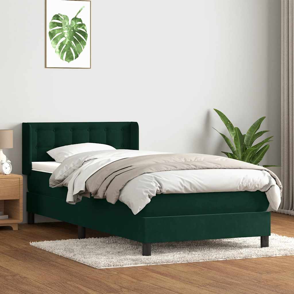 Giroletto a Molle con Materasso Verde Scuro 80x220 cm Velluto
