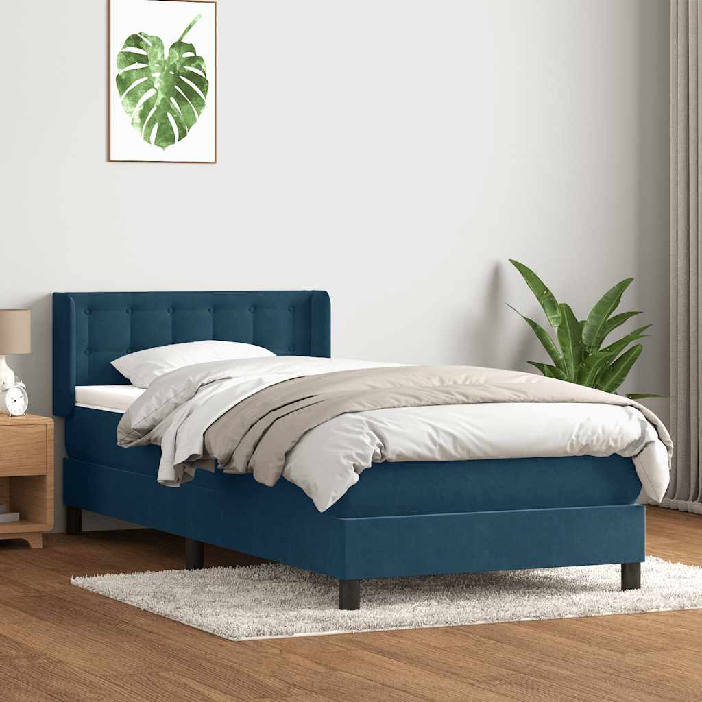 Giroletto a Molle con Materasso Blu Scuro 90x220 cm Velluto