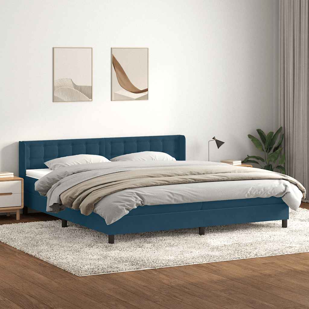Giroletto a Molle con Materasso Blu Scuro 180x220 cm Velluto