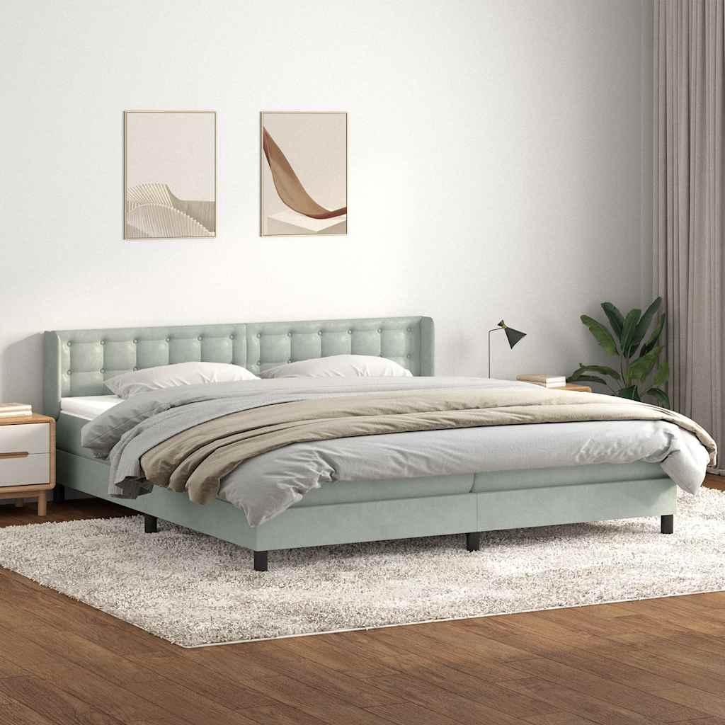 Giroletto a Molle con Materasso Grigio Chiaro 200x220cm Velluto