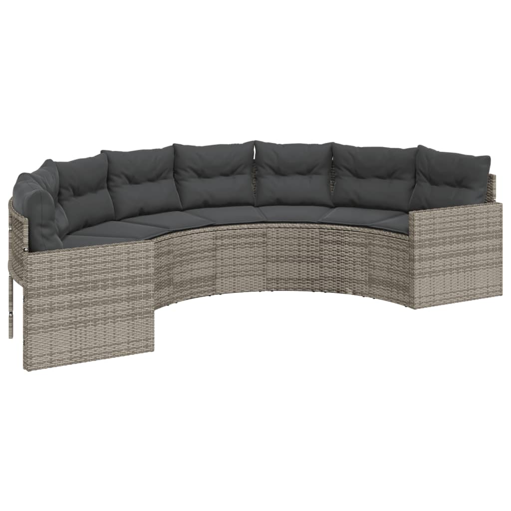 Divano da Giardino con Cuscini Semicircolare Grigio Polyrattan