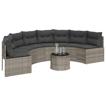 Divano Giardino Tavolo Cuscini Semicircolare Grigio Polyrattan