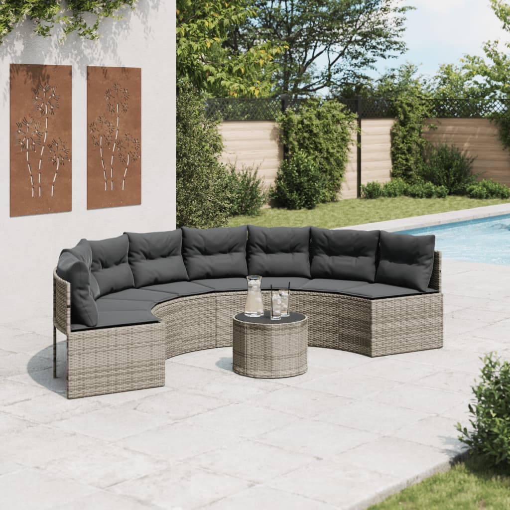 Divano Giardino Tavolo Cuscini Semicircolare Grigio Polyrattan