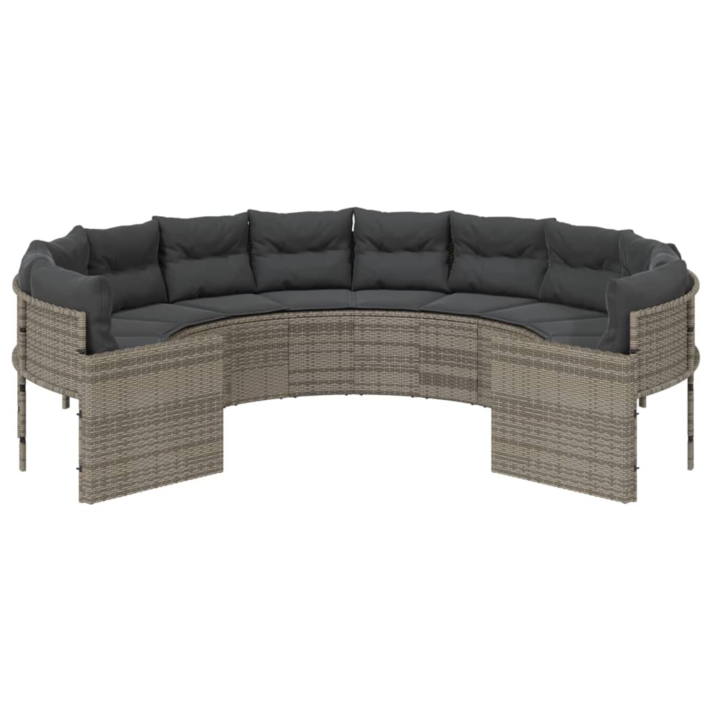 Divano da Giardino con Cuscini Circolare Grigio in Polyrattan