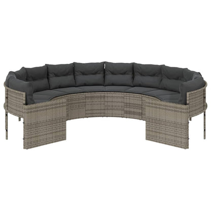 Divano da Giardino con Cuscini Circolare Grigio in Polyrattan