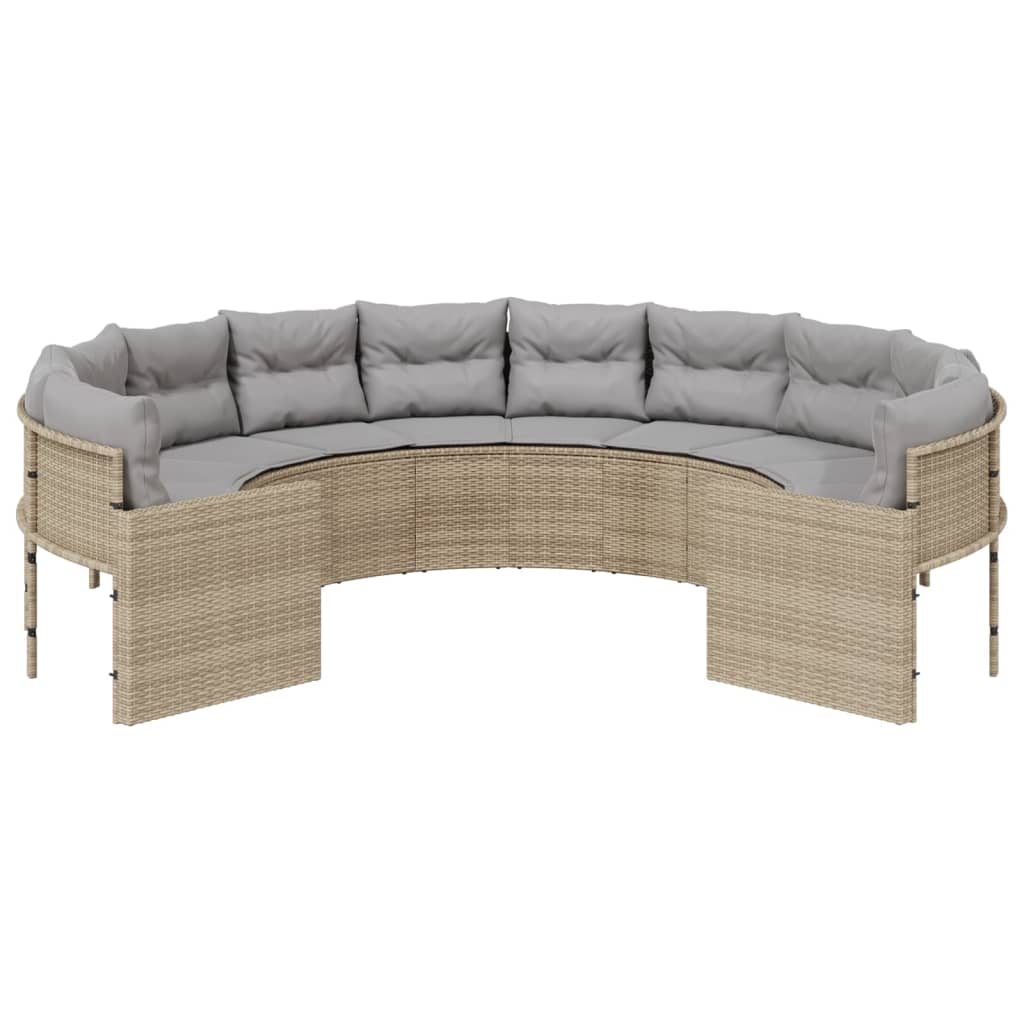 Divano da Giardino con Cuscini Circolare Beige in Polyrattan