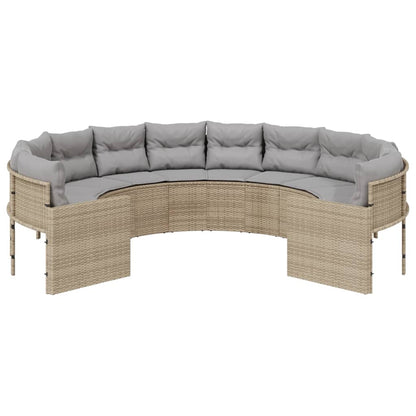 Divano da Giardino con Cuscini Circolare Beige in Polyrattan