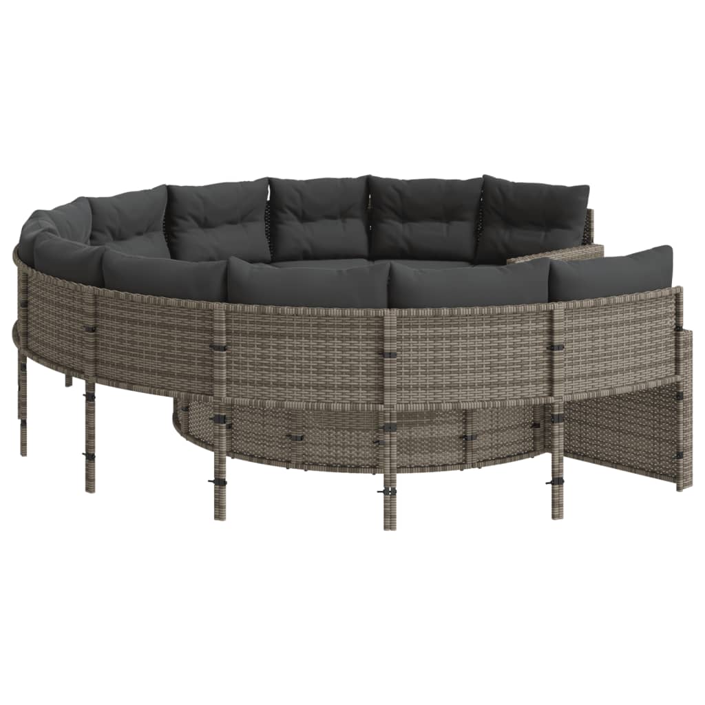 Divano da Giardino Tavolo e Cuscini Circolare Grigio Polyrattan