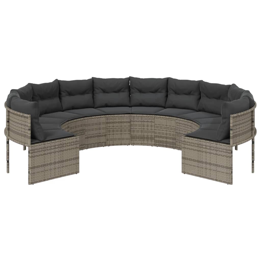 Divano da Giardino con Cuscini Circolare Grigio in Polyrattan