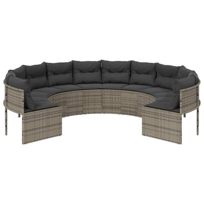 Divano da Giardino con Cuscini Circolare Grigio in Polyrattan