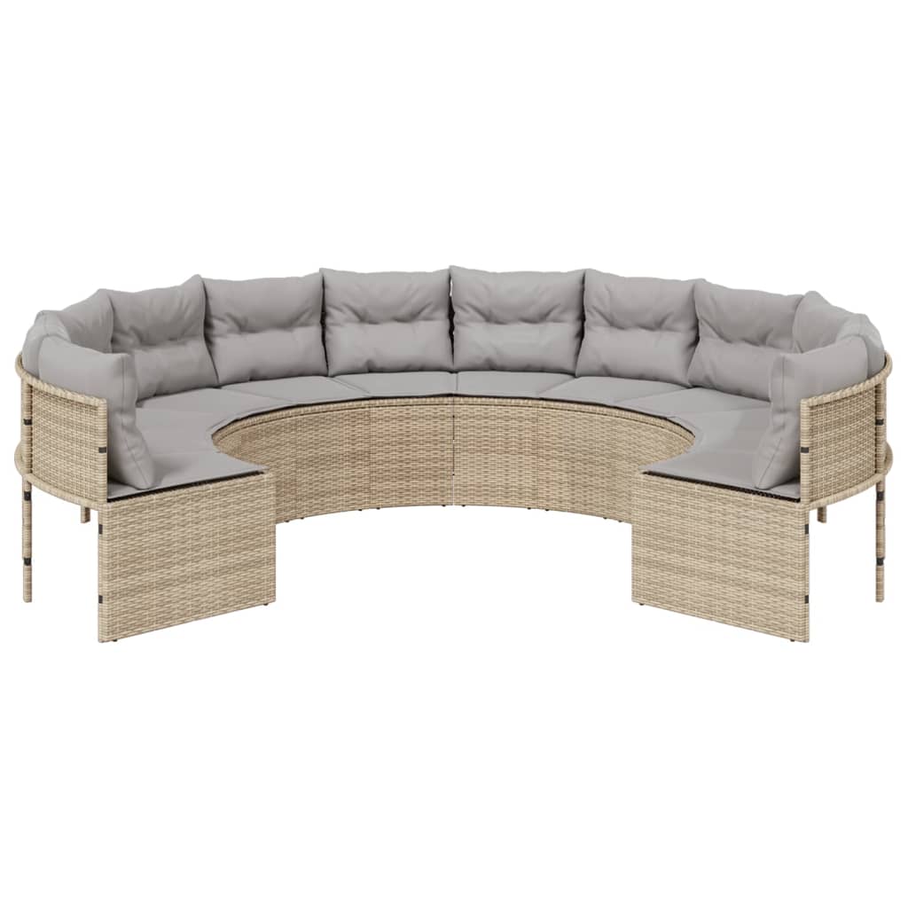 Divano da Giardino con Cuscini Circolare Beige in Polyrattan