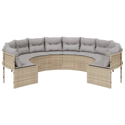 Divano da Giardino con Cuscini Circolare Beige in Polyrattan
