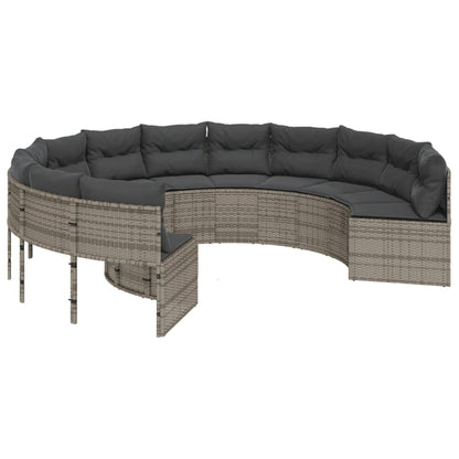 Divano da Giardino Tavolo e Cuscini Circolare Grigio Polyrattan