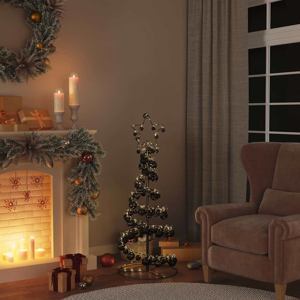 Albero di Natale a LED con Palline 80 LED Bianco Caldo 120 cm