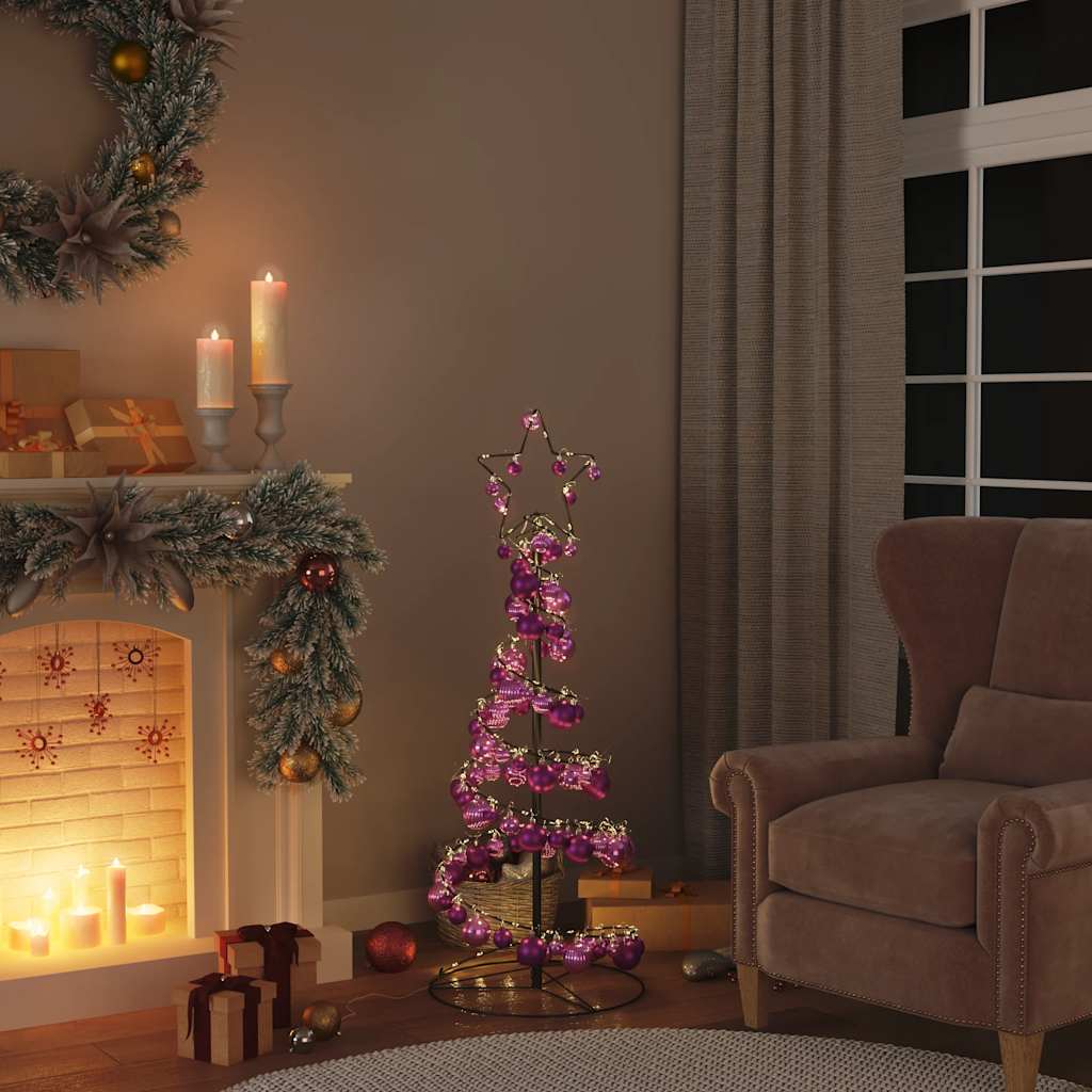 Albero di Natale a LED con Palline 80 LED Bianco Caldo 120 cm