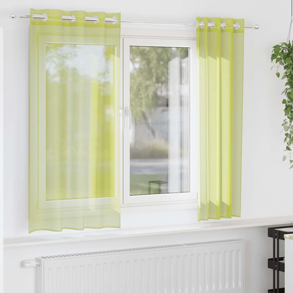 Tende in Voile con Occhielli 2 pz Verde Mela 140x140 cm