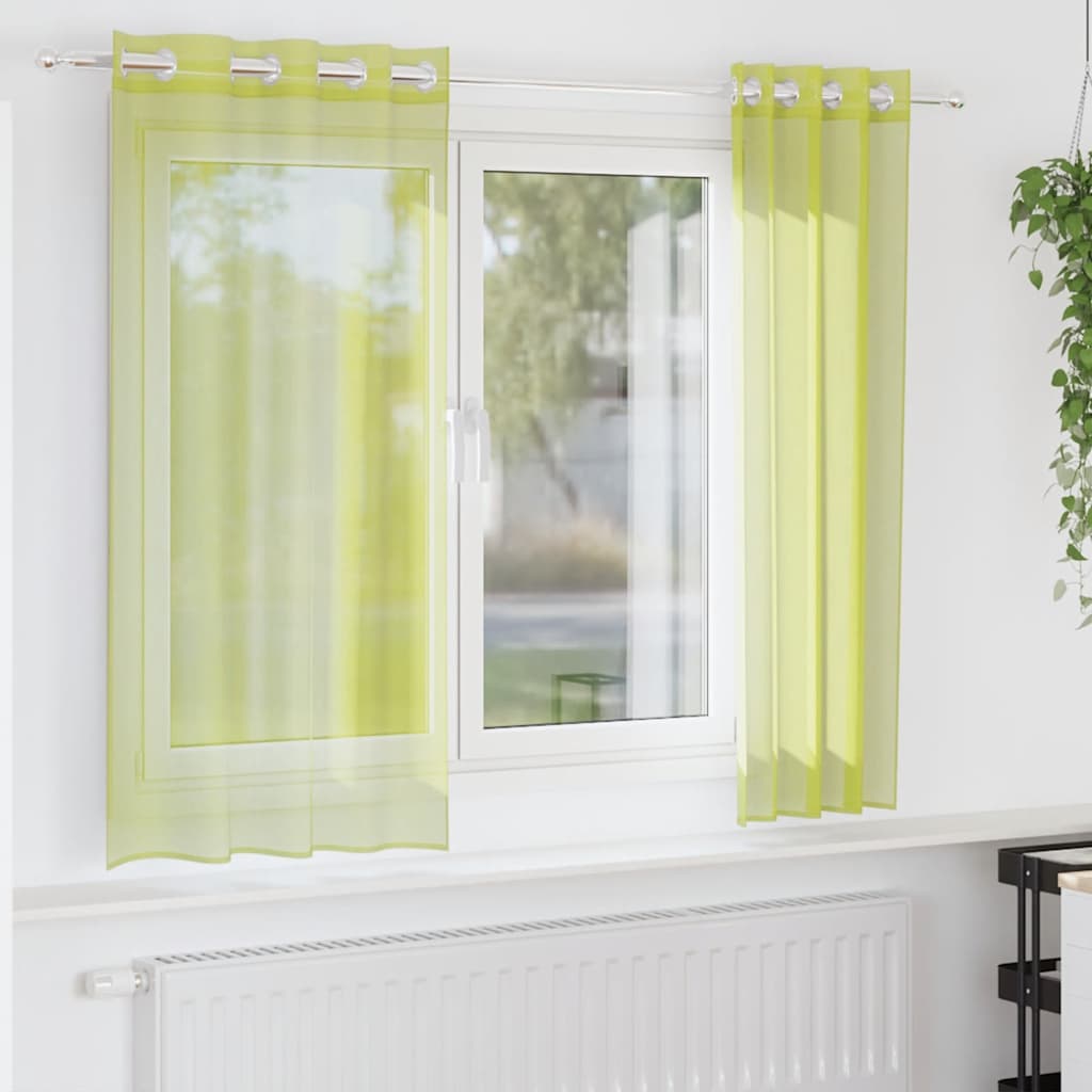 Tende in Voile con Occhielli 2 pz Verde Mela 140x175 cm